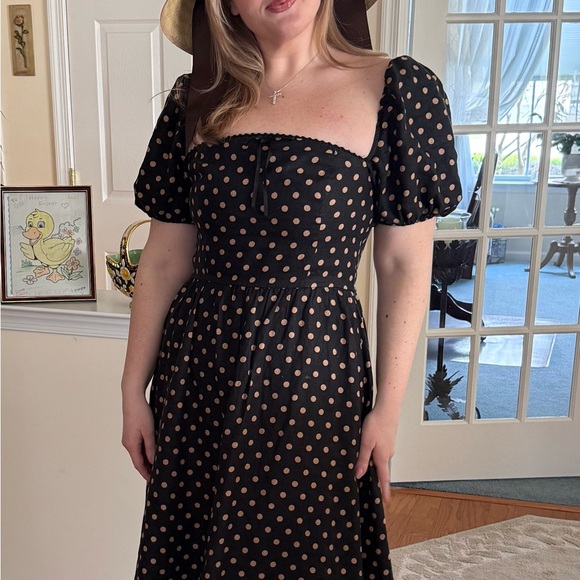 Reformation Black and Cream Polka Dot Midi Dress - Picture 2 of 2